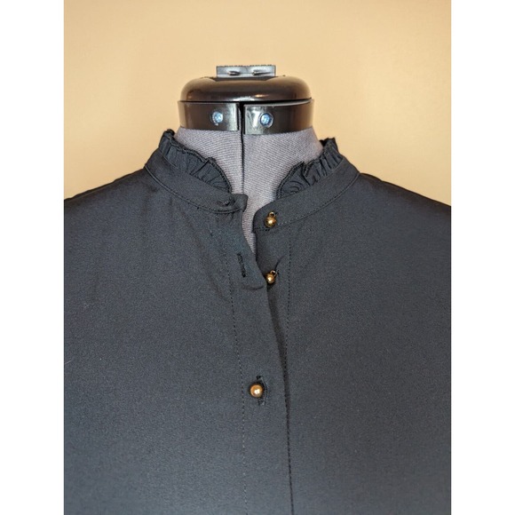 Soft Surroundings Vivian Black Ruffle High Neck Gold Button Up Shirt Size MP - Picture 3 of 9